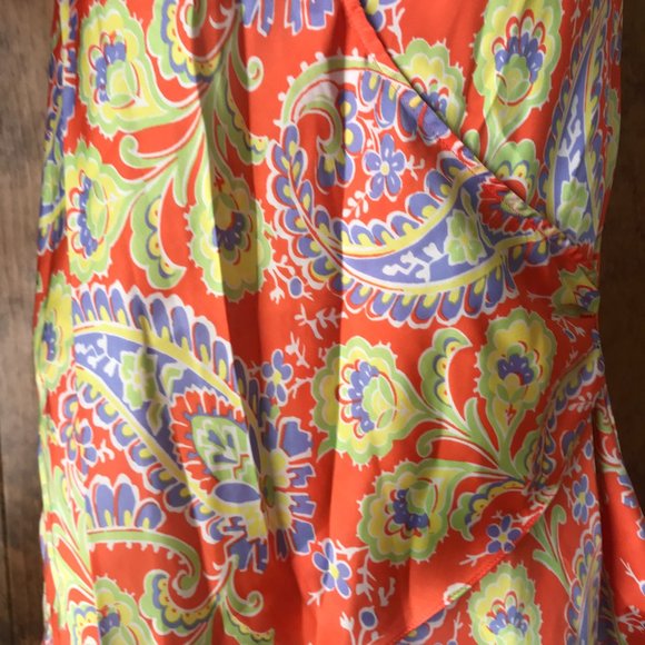 Lauren Ralph Lauren Orange w/Blue Yellow Green Paisley Sleeveless Top 6 Petite - Picture 4 of 11